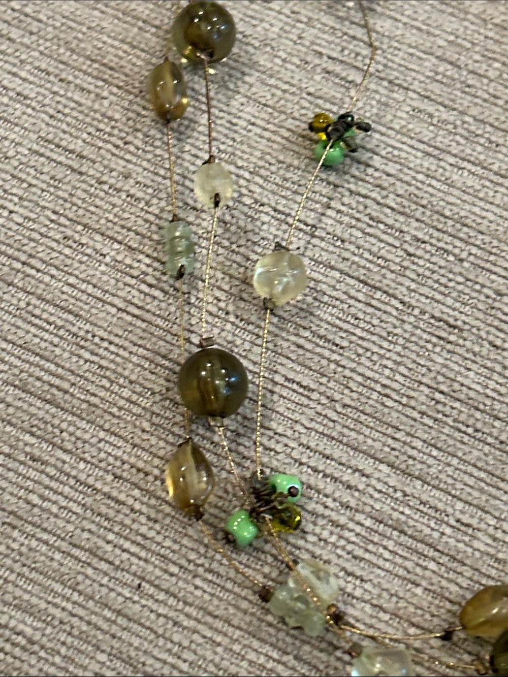 Multi-Strand Olive and Light Green Beaded Necklace with Stud Earrings image 4